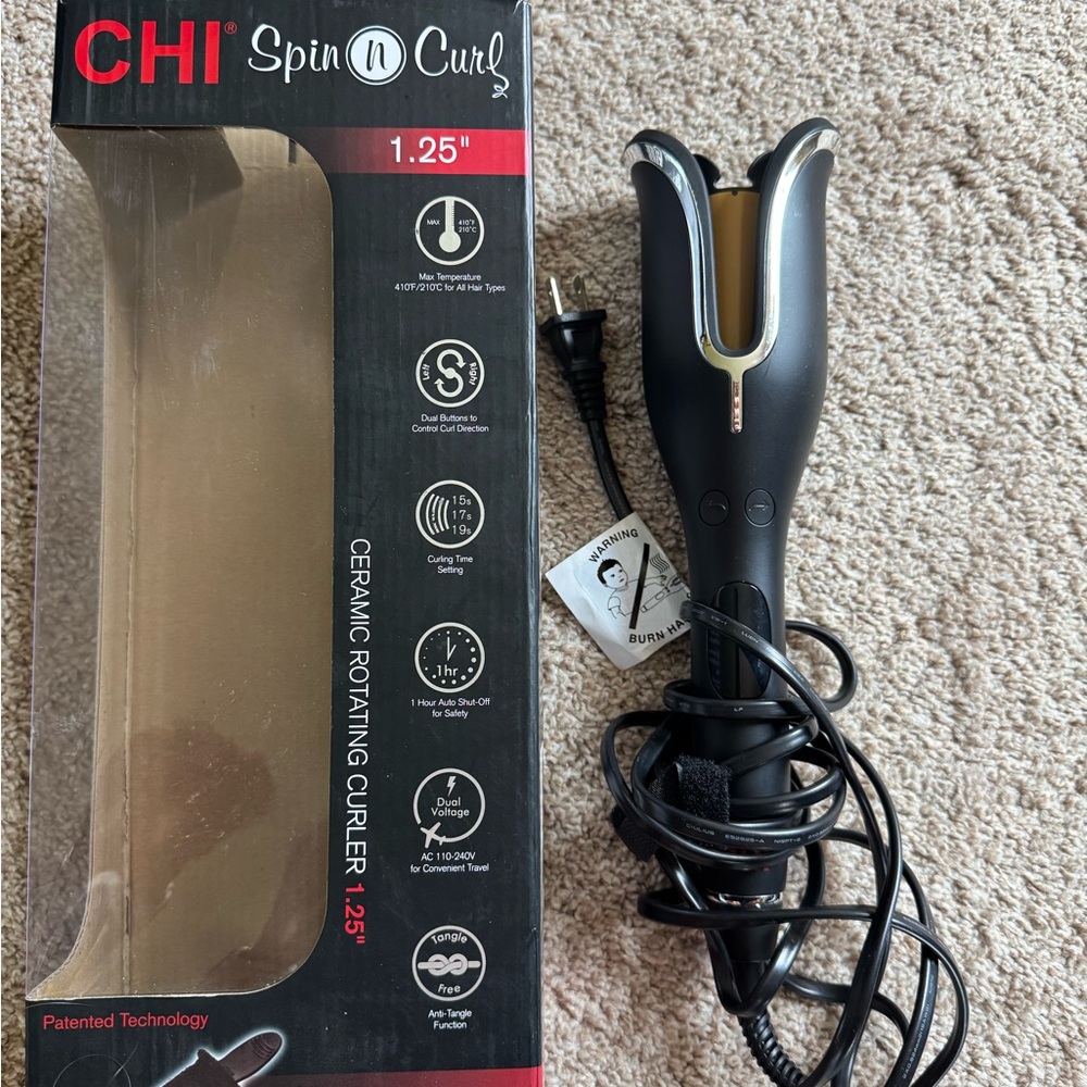Chi Spin N Curl Ceramic Rotating Curler - Black